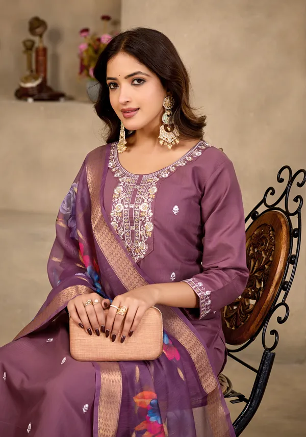 Purple_Rayon_Jacquard_Kurta_Set_For_Women