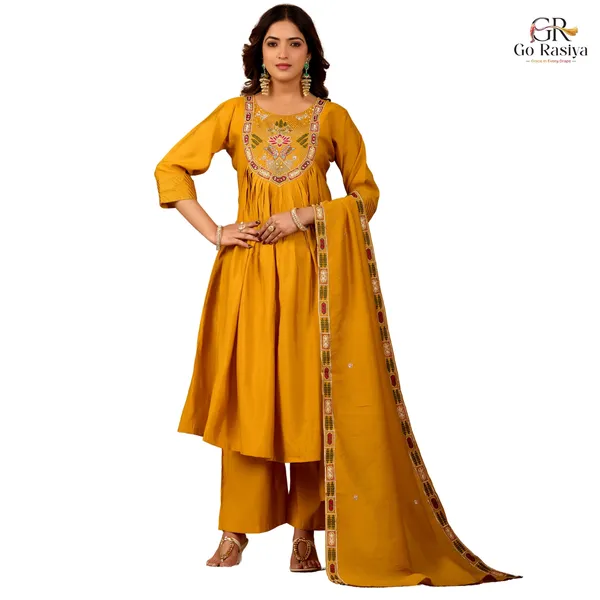 Mustard_Roman_Silk_Kurta_Set_For_Women