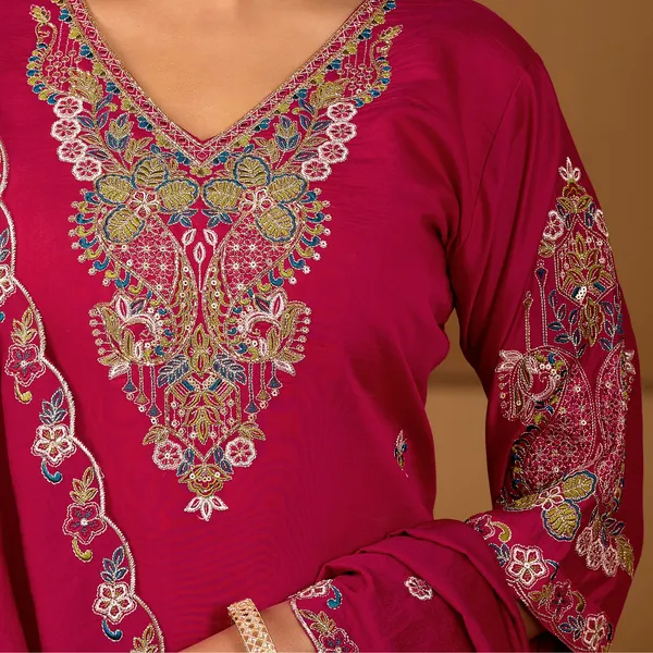 Magenta_Roman_Silk_Straight_Kurta_Set_For_Women
