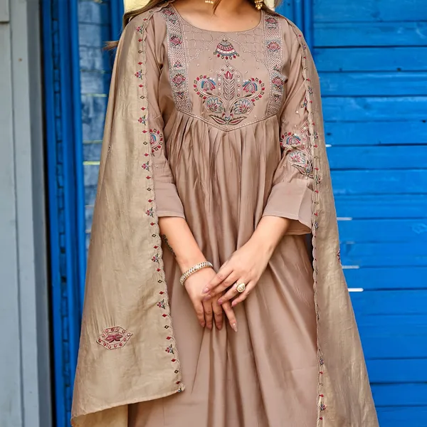 Beige_Roman_Silk_Anarkali_Kurta_Set_With_Dupatta_For_Women