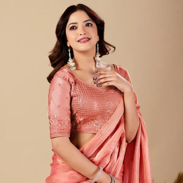 Peach_Fancy_Satin_Saree_With_Blouse_For_Women