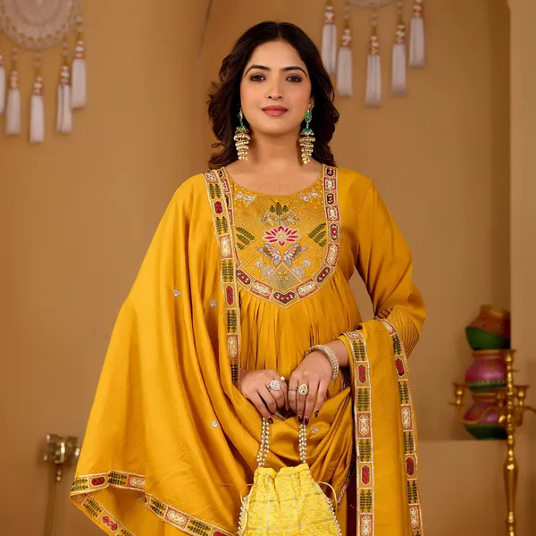 Mustard_Roman_Silk_Kurta_Set_For_Women