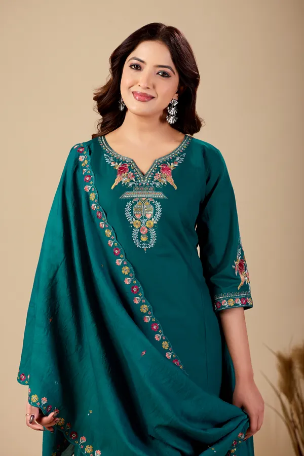 Teal_Cambric_Cotton_Straight_Kurta_Set_For_Women