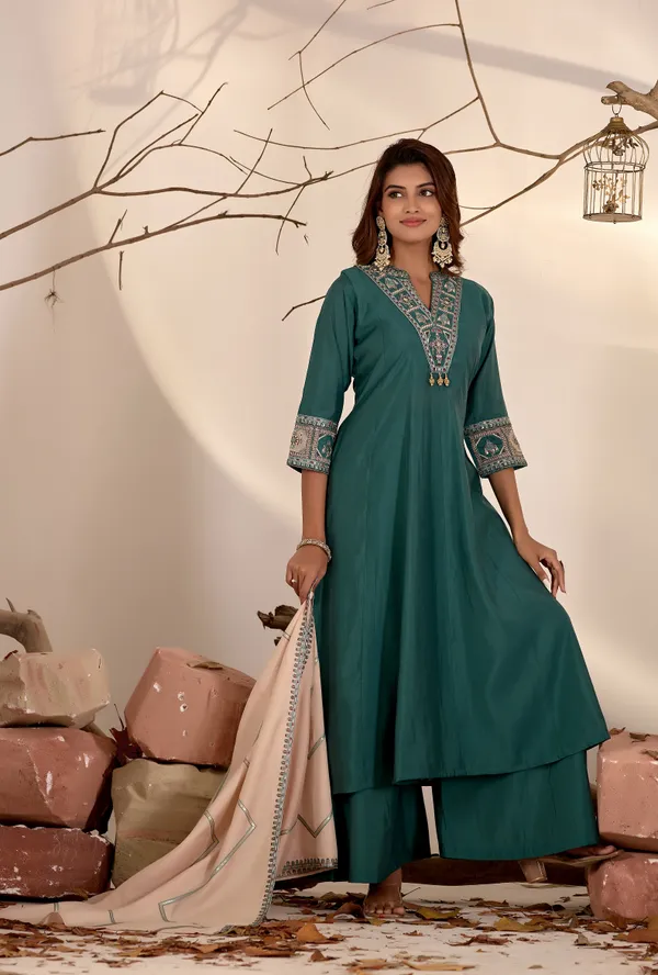 Teal_Green_Roman_Silk_Anarkali_Suit_Set_For_Women