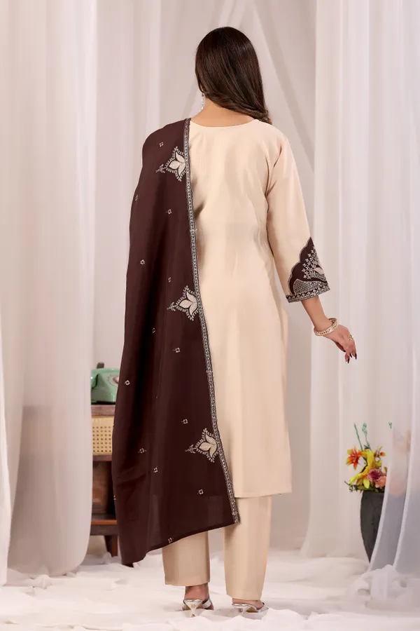 Beige_Roman_Silk_Straight_Kurta_Set_For_Women