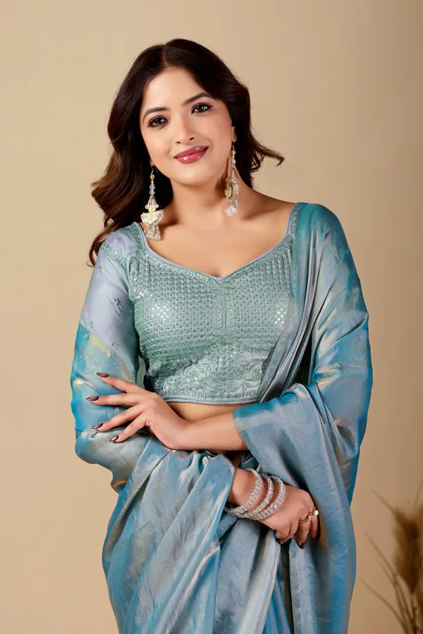 Blue_Fancy_Satin_Saree_With_Blouse_For_Women