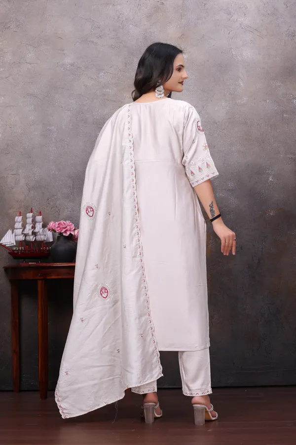 White_Gaji_Silk_Straight_Kurta_Set_For_Women