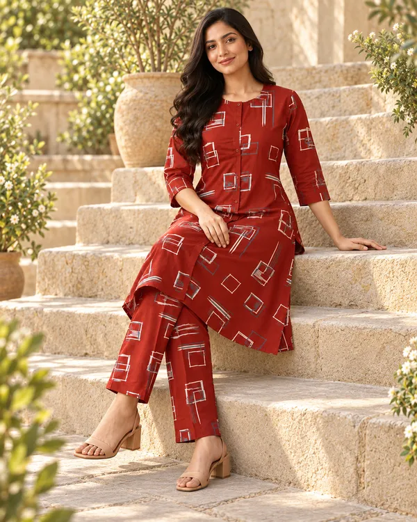 Maroon_Heavy_Rayon_Kurta_Pant_Set_For_Women