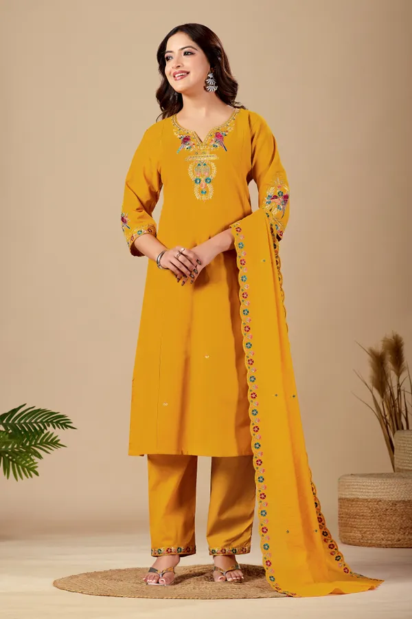 Mustard_Cambric_Cotton_Straight_Kurta_Set_For_Women