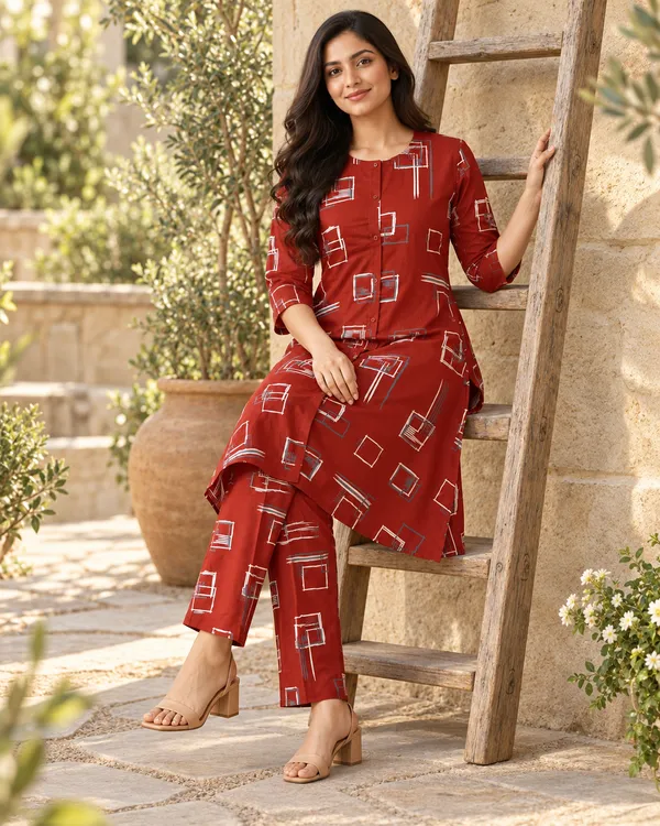 Maroon_Heavy_Rayon_Kurta_Pant_Set_For_Women