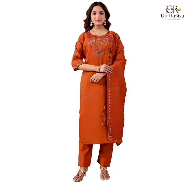 Orange_Two_Tone_Roman_Straight_Kurta_Set_For_Women