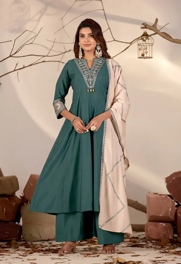 Teal_Green_Roman_Silk_Anarkali_Suit_Set_For_Women