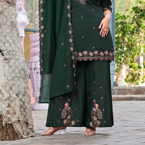 Dark_Green_Roman_Silk_Straight_Kurta_Set_For_Women