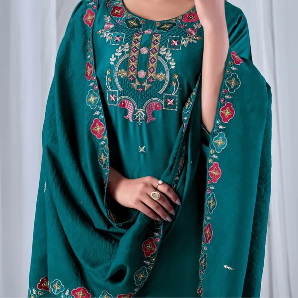 Teal_Gaji_Cotton_Straight_Kurta_Set_For_Women