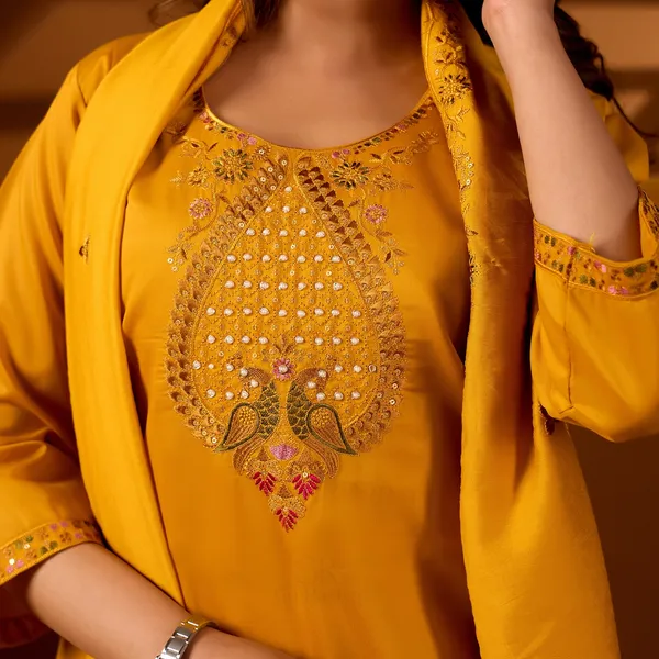 Mustard_Roman_Silk_Ethnic_Kurta_Set_For_Women