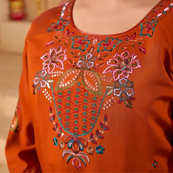 Orange_Two_Tone_Roman_Straight_Kurta_Set_For_Women