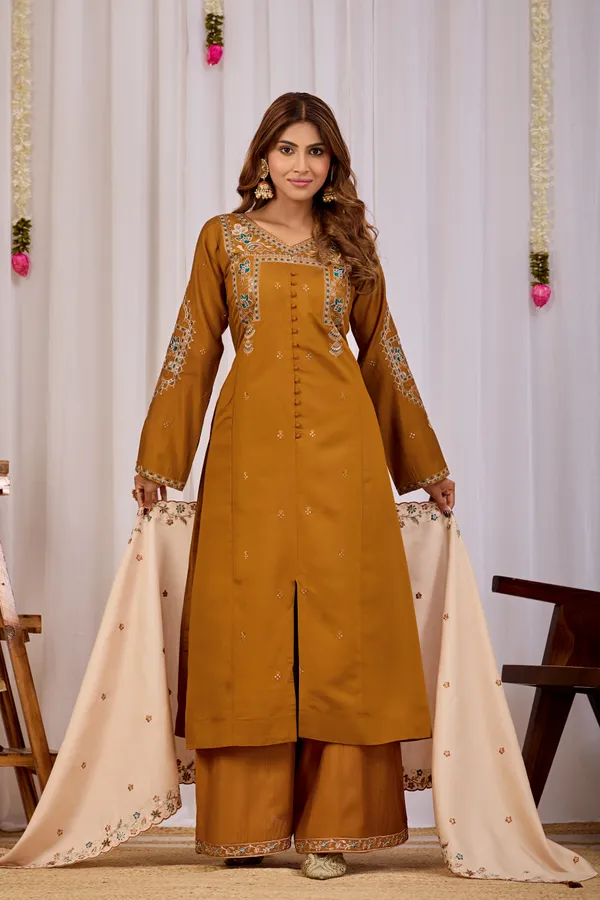 Mustard_Two_Tone_Roman_Silk_Straight_Kurta_Set_For_Women