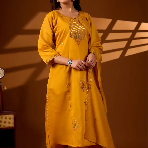 Mustard_Roman_Silk_Ethnic_Kurta_Set_For_Women