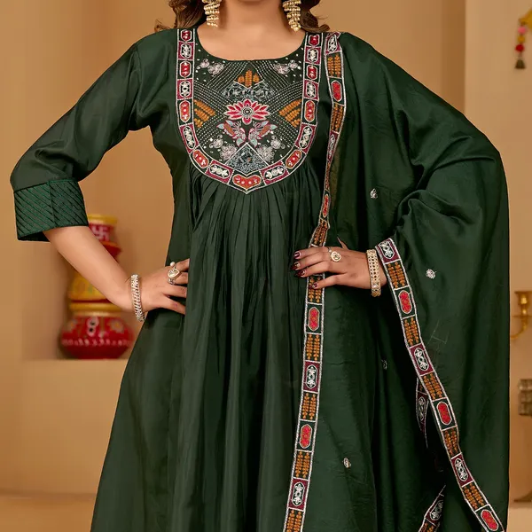 Dark_Green_Roman_Silk_Anarkali_Suit_Set_For_Women