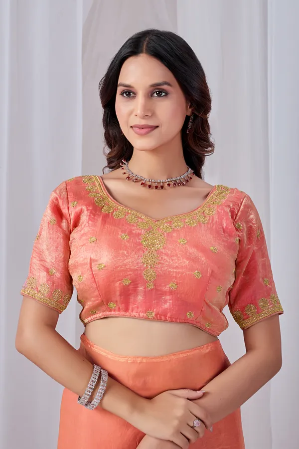 Peach_Fancy_Satin_Saree_With_Blouse_For_Women
