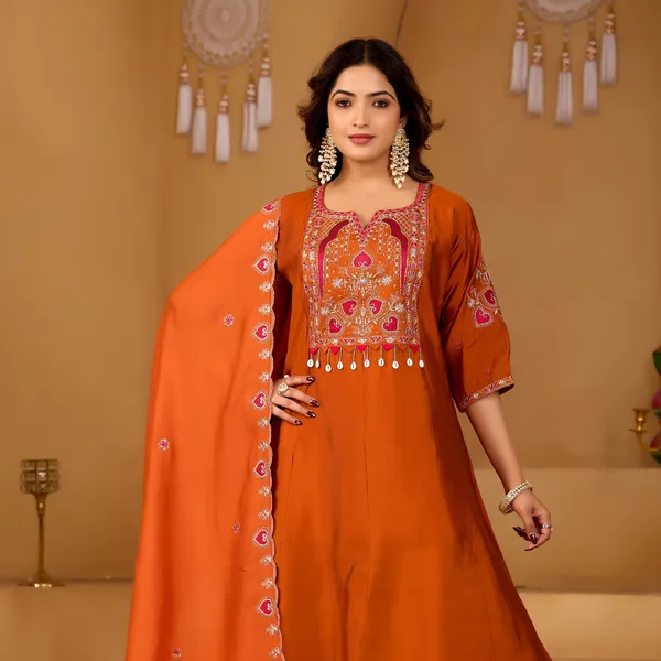 Orange_Two_Tone_Roman_Flared_Kurta_Set_For_Women