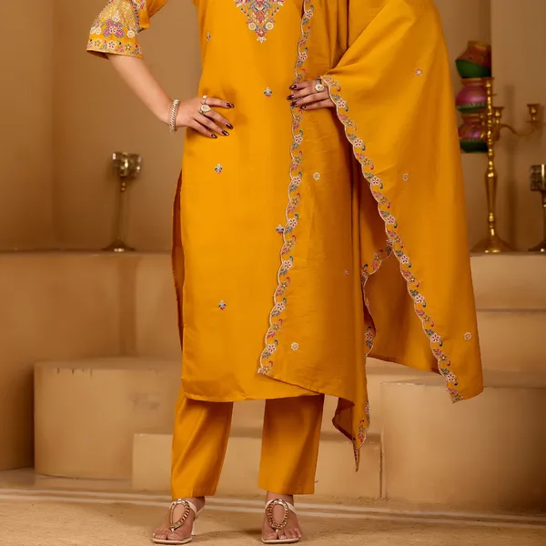 Mustard_Roman_Silk_Straight_Suit_Set_For_Women