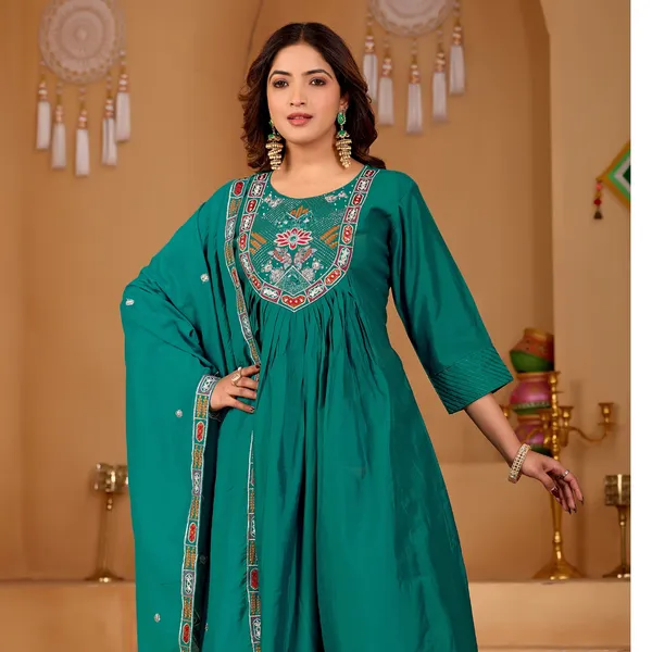 Teal_Roman_Silk_Anarkali_Suit_Set_For_Women