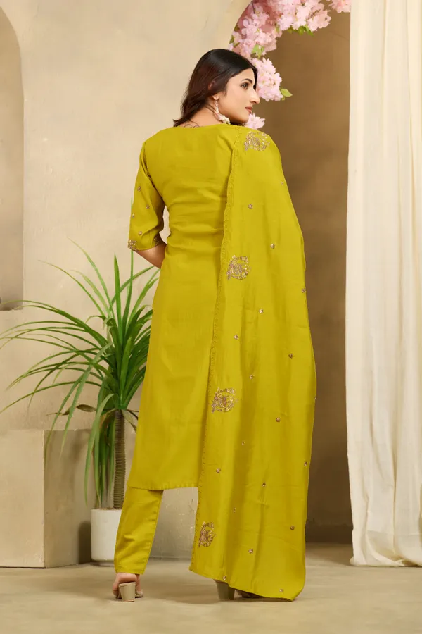 Olive_Green_Roman_Silk_Straight_Kurta_Set_For_Women