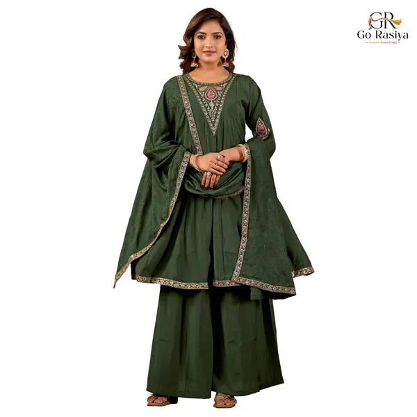 Green_Roman_Silk_Kurta_With_Dupatta_For_Women