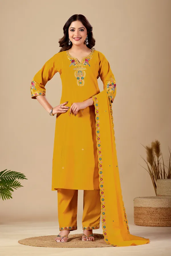 Mustard_Cambric_Cotton_Straight_Kurta_Set_For_Women