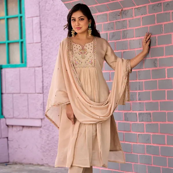 Beige_Mal_Chanderi_Anarkali_Kurta_Set_For_Women