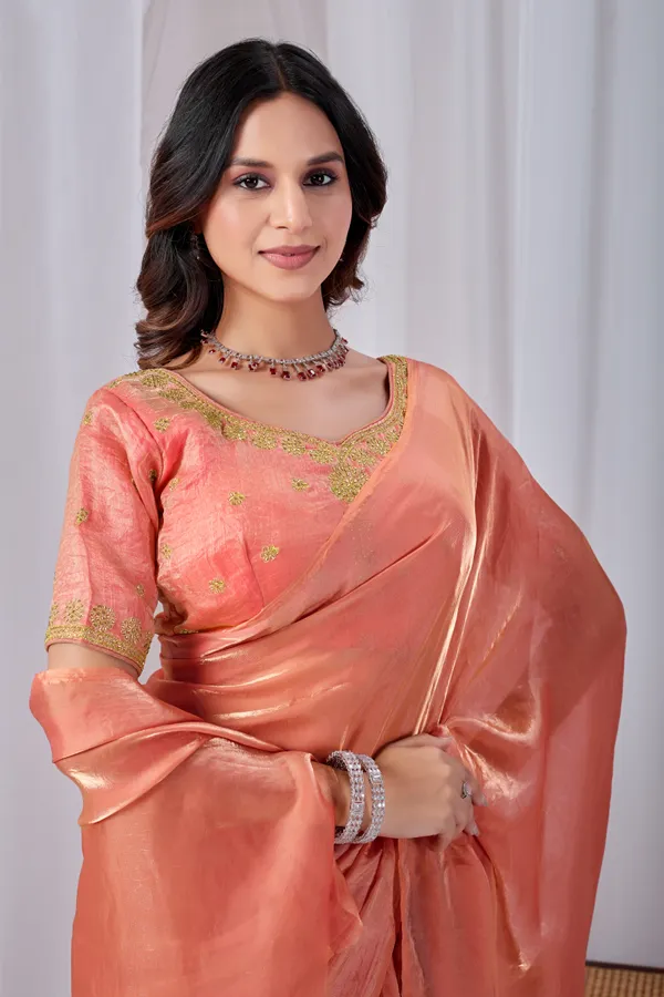 Peach_Fancy_Satin_Saree_With_Blouse_For_Women
