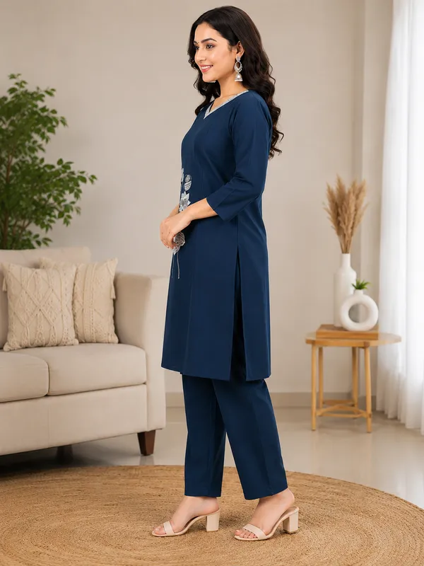 Navy_Blue_Dabu_Cotton_Kurta_Pant_Set_For_Women