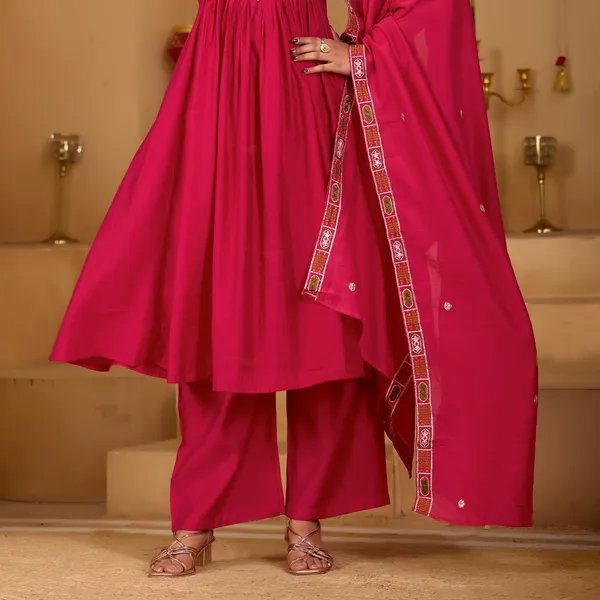 Magenta_Roman_Silk_Kurta_Palazzo_Set_For_Women