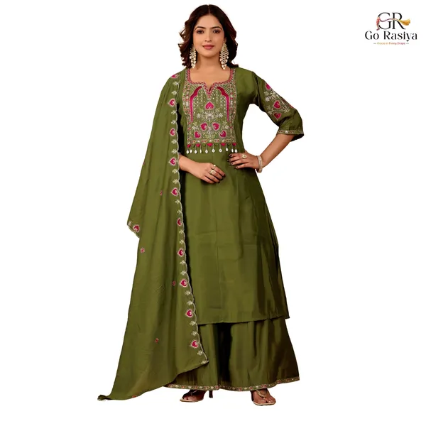 Olive_Green_Two_Tone_Roman_Kurta_Set_For_Women