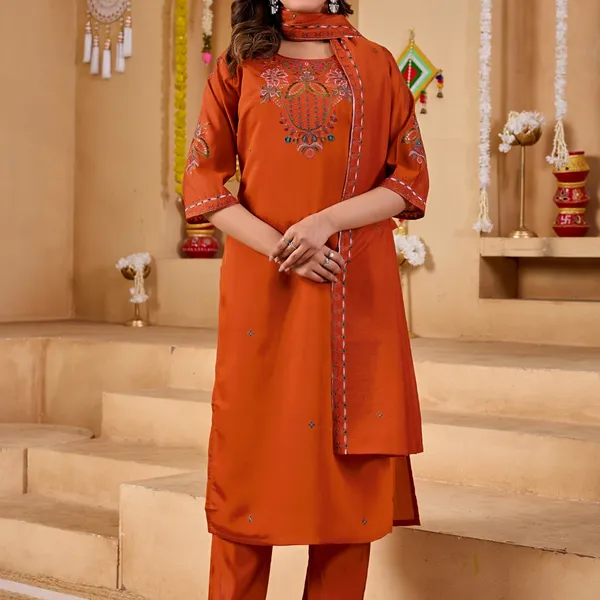 Orange_Two_Tone_Roman_Straight_Kurta_Set_For_Women