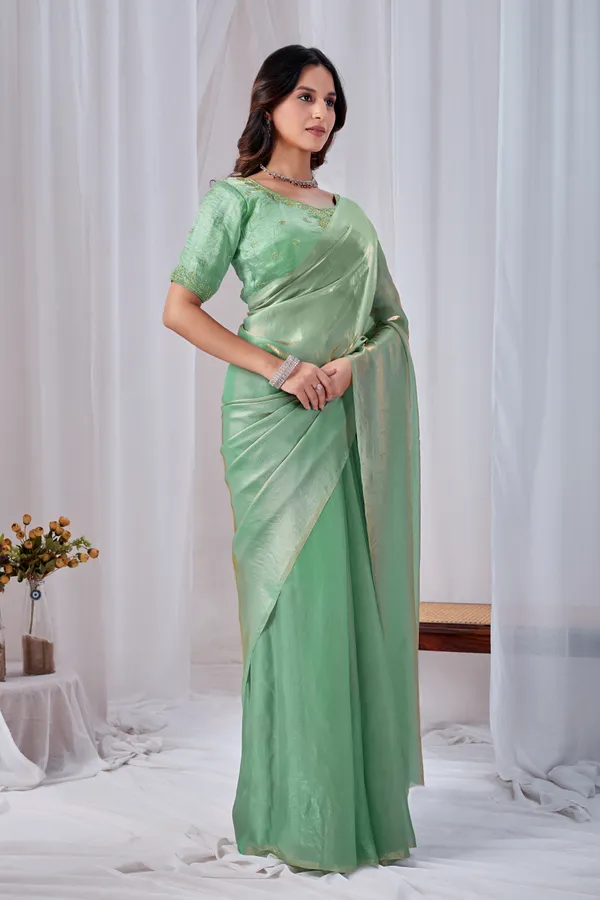 Green_Fancy_Satin_Saree_With_Blouse_For_Women