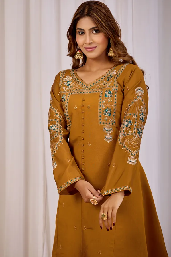 Mustard_Two_Tone_Roman_Silk_Straight_Kurta_Set_For_Women