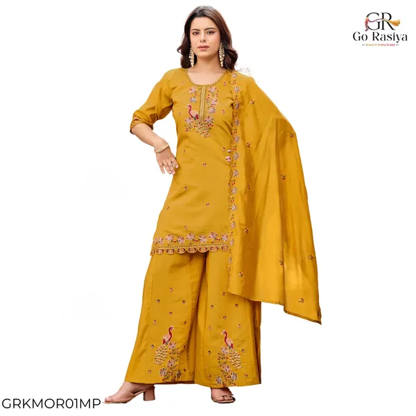 Mustard_Roman_Silk_Straight_Kurta_Set_For_Women