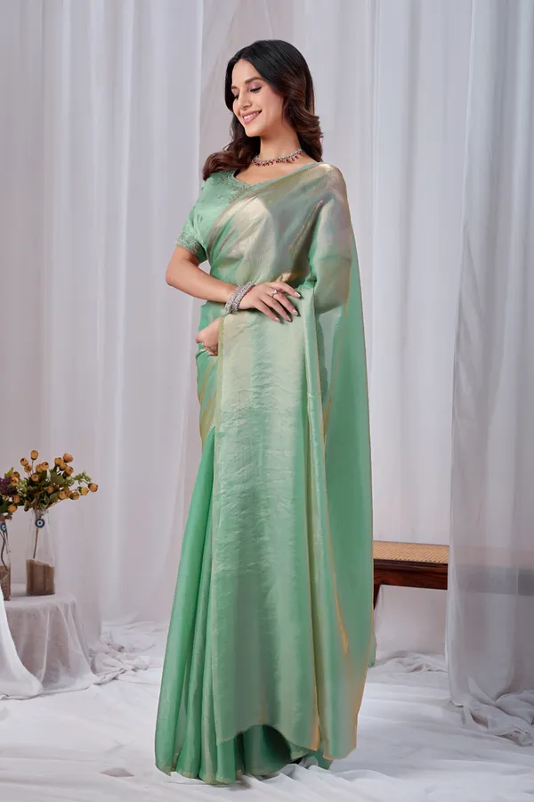 Green_Fancy_Satin_Saree_With_Blouse_For_Women