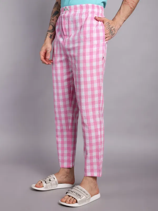 Minjar_Pure_Cotton_Plaid_Pajama_Pants_Pink_And_White_Check_Pattern_Elasti