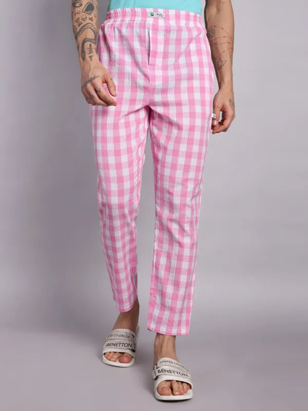 Minjar_Pure_Cotton_Plaid_Pajama_Pants_Pink_And_White_Check_Pattern_Elasti