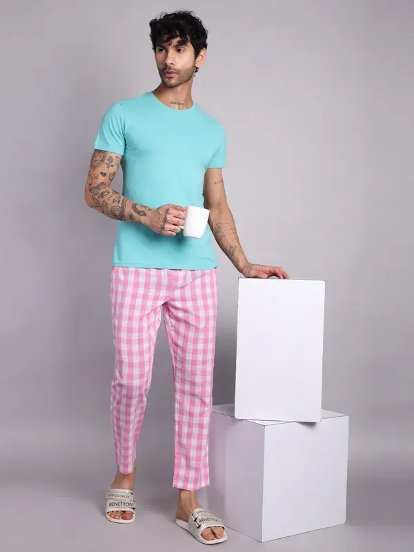 Minjar_Pure_Cotton_Plaid_Pajama_Pants_Pink_And_White_Check_Pattern_Elasti