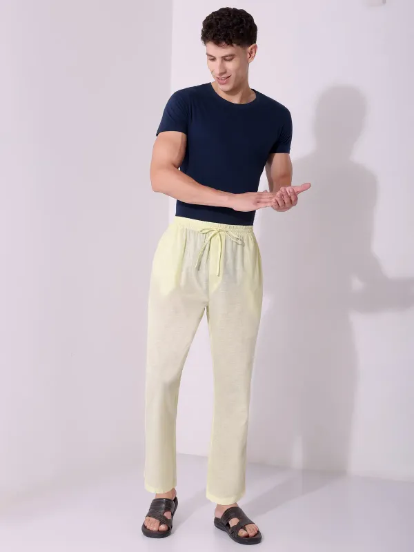 Men_S_Solid_Light_Yellow_Pure_Cotton_Pajama_Comfortable_Loungewear_Casu