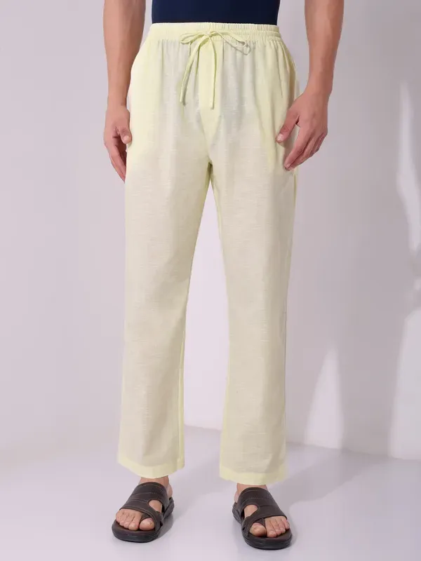 Men_S_Solid_Light_Yellow_Pure_Cotton_Pajama_Comfortable_Loungewear_Casu