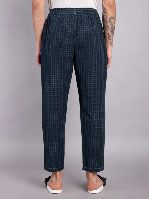 Mens_Check_Pure_Cotton_Pajama_Pants_Navy_Blue_Elastic_Waist_Casual_Loung_More