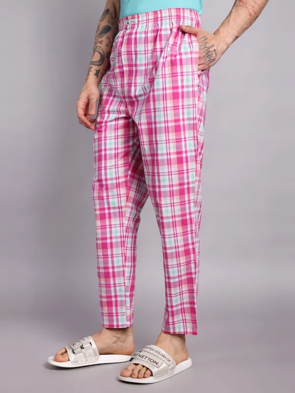 Pure_Cotton_Plaid_Pajama_Pants_For_Men_Pink_And_Mint_Check_Pattern_Elasti_More