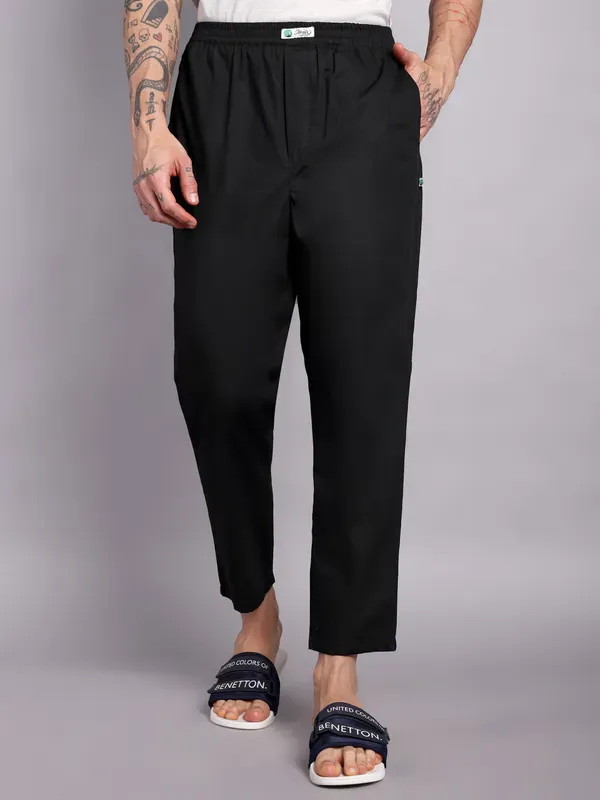 Men_S_Pure_Cotton_Pajama_Pants_Elastic_Waist_Black_Casual_Loungewear