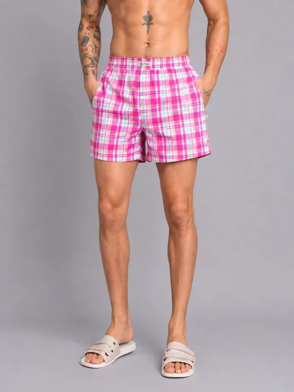 White_Mint_Check_Modern_Relaxed_Boxer_Shorts_For_Men