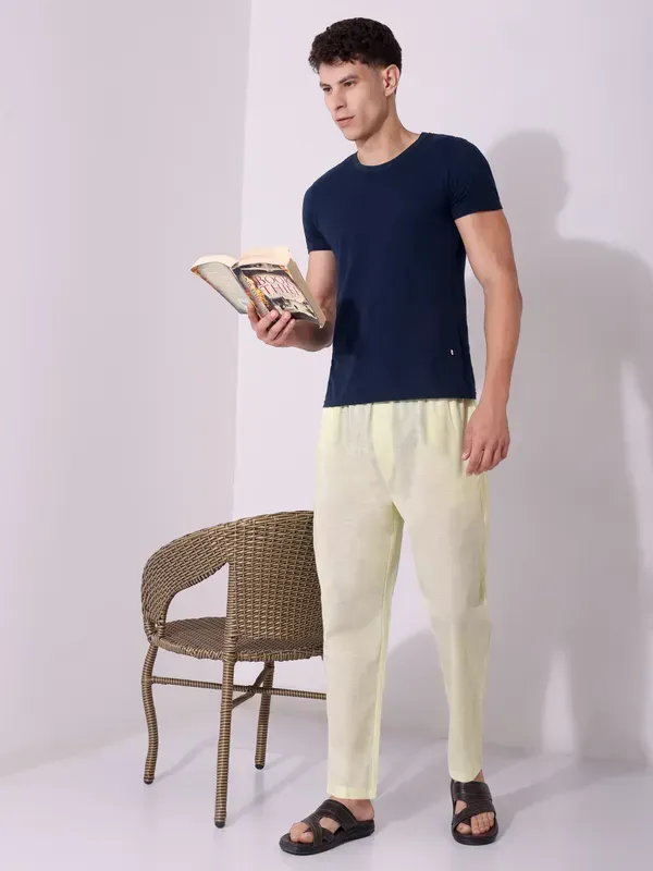 Men_S_Solid_Light_Yellow_Pure_Cotton_Pajama_Comfortable_Loungewear_Casu
